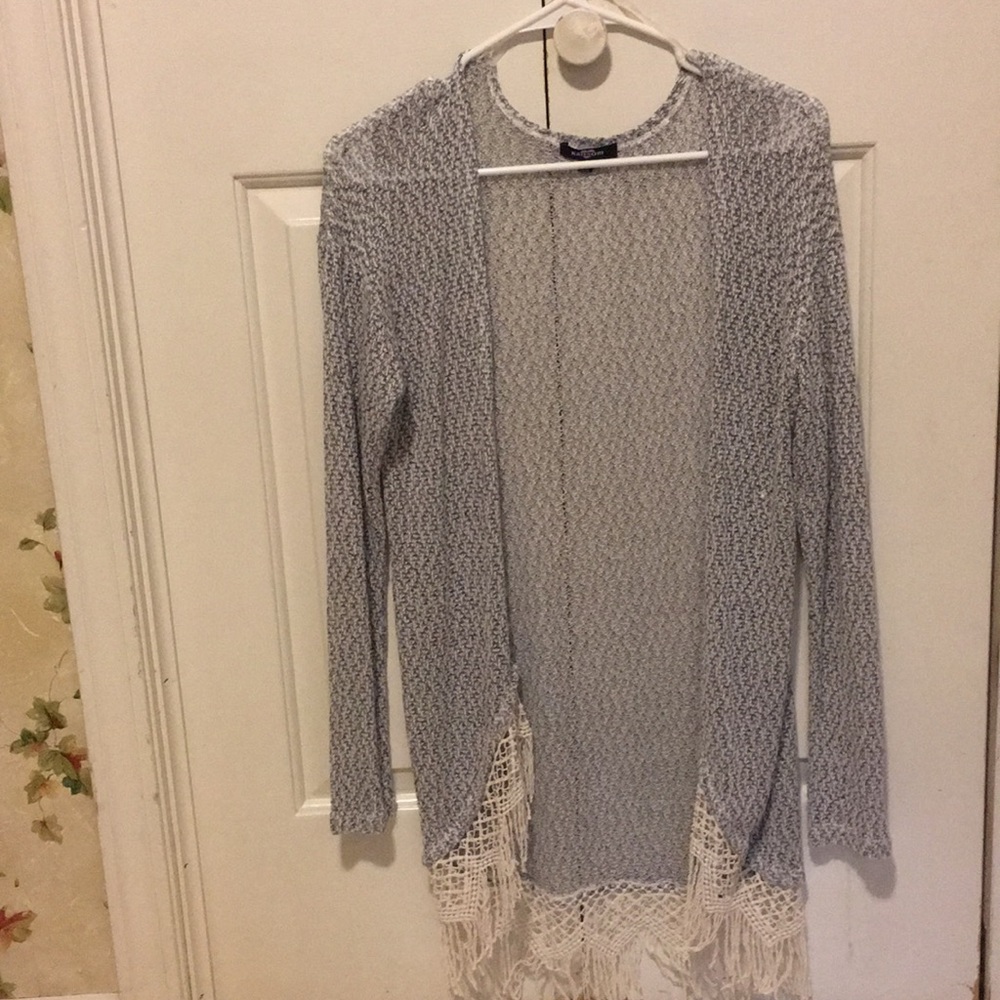 Navy and white knit cardigan